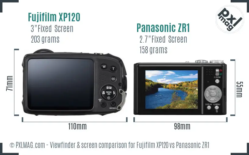Fujifilm XP120 vs Panasonic ZR1 Screen and Viewfinder comparison