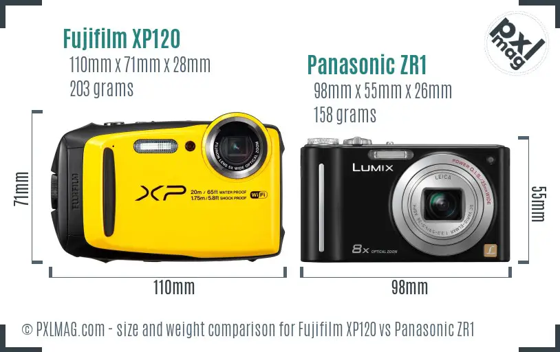 Fujifilm XP120 vs Panasonic ZR1 size comparison