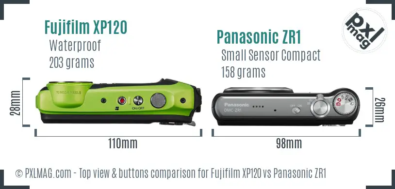 Fujifilm XP120 vs Panasonic ZR1 top view buttons comparison