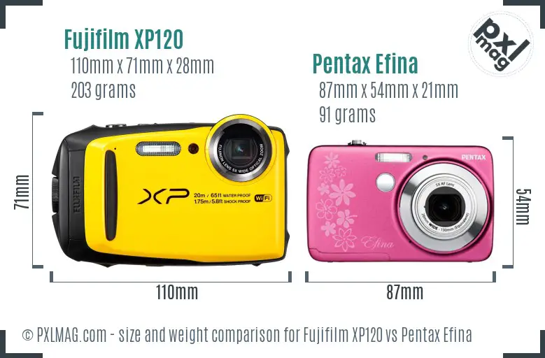 Fujifilm XP120 vs Pentax Efina size comparison