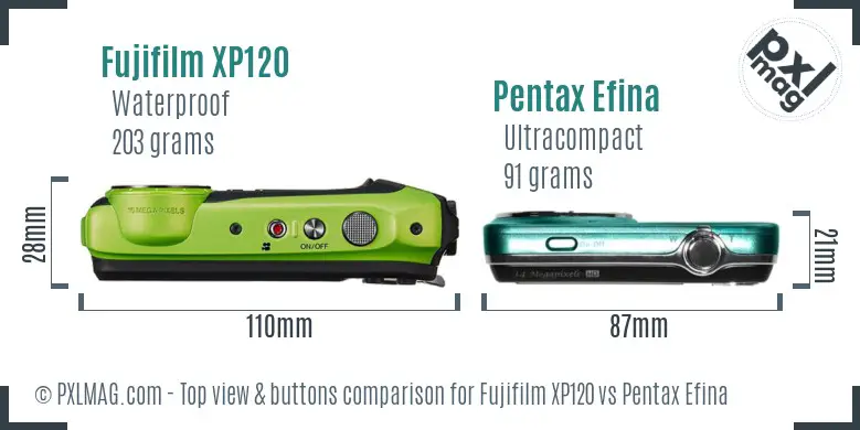 Fujifilm XP120 vs Pentax Efina top view buttons comparison