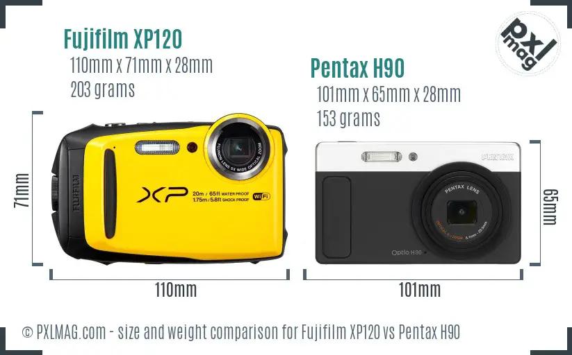 Fujifilm XP120 vs Pentax H90 size comparison