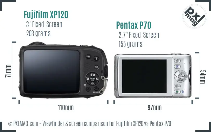 Fujifilm XP120 vs Pentax P70 Screen and Viewfinder comparison
