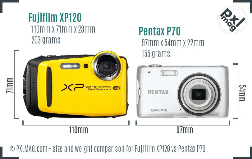 Fujifilm XP120 vs Pentax P70 size comparison