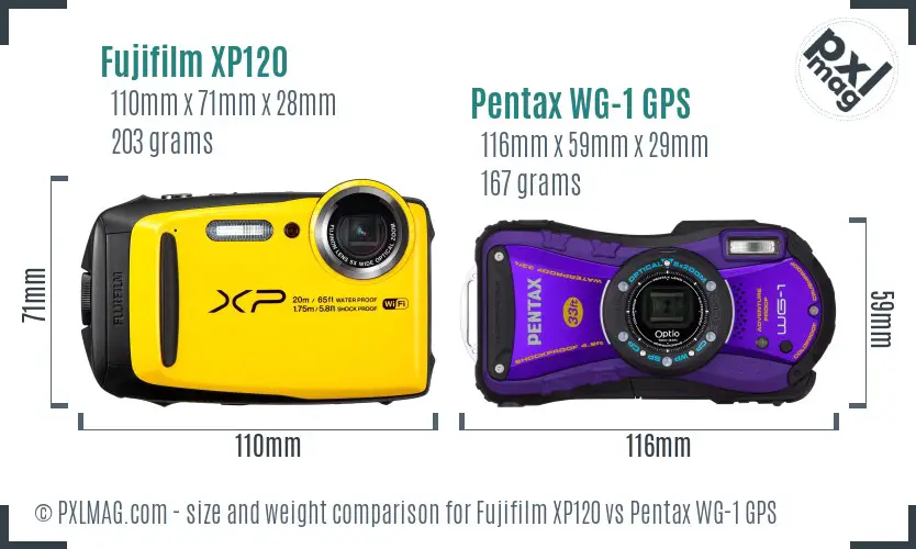 Fujifilm XP120 vs Pentax WG-1 GPS size comparison Fujifilm XP120 vs Pentax WG-1 GPS size comparison