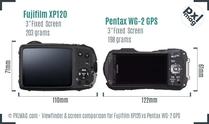 Fujifilm XP120 vs Pentax WG-2 GPS Screen and Viewfinder comparison