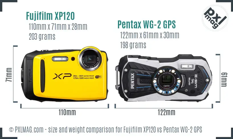 Fujifilm XP120 vs Pentax WG-2 GPS size comparison