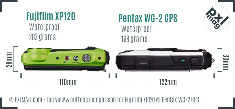 Fujifilm XP120 vs Pentax WG-2 GPS top view buttons comparison