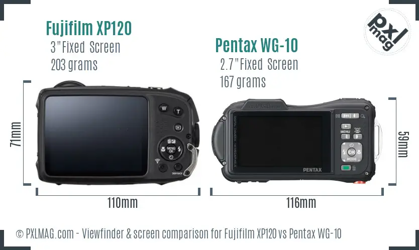 Fujifilm XP120 vs Pentax WG-10 Screen and Viewfinder comparison