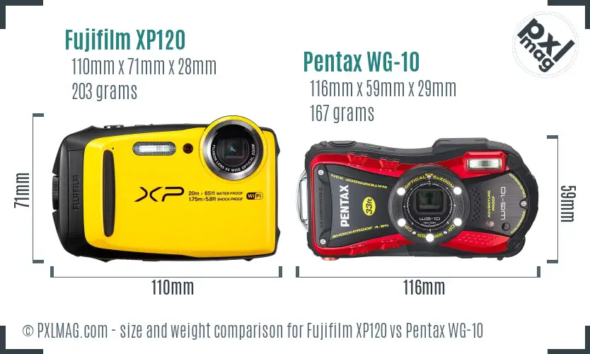 Fujifilm XP120 vs Pentax WG-10 size comparison