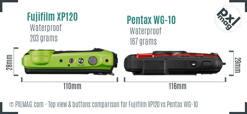Fujifilm XP120 vs Pentax WG-10 top view buttons comparison