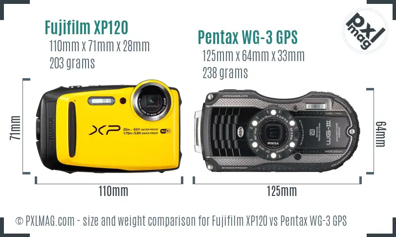 Fujifilm XP120 vs Pentax WG-3 GPS size comparison Fujifilm XP120 vs Pentax WG-3 GPS size comparison