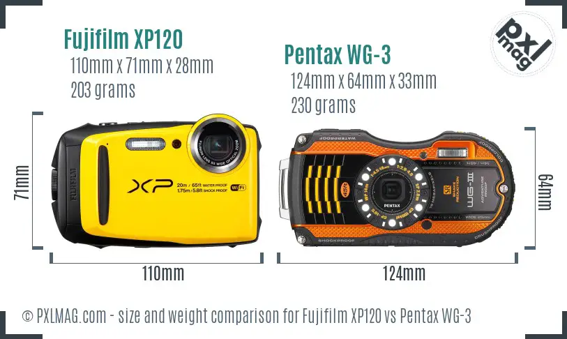 Fujifilm XP120 vs Pentax WG-3 size comparison