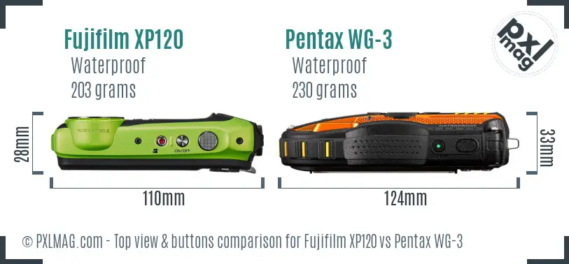 Fujifilm XP120 vs Pentax WG-3 top view buttons comparison