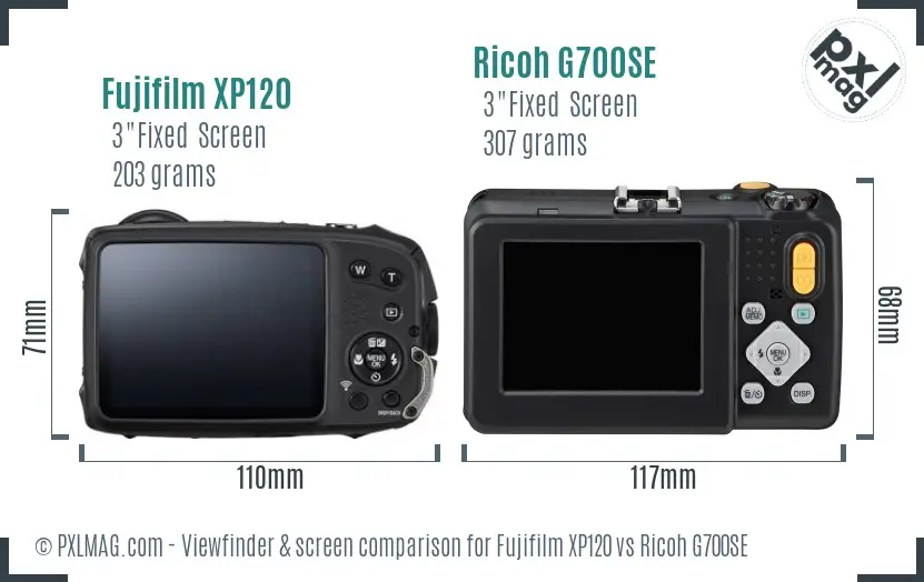 Fujifilm XP120 vs Ricoh G700SE Screen and Viewfinder comparison