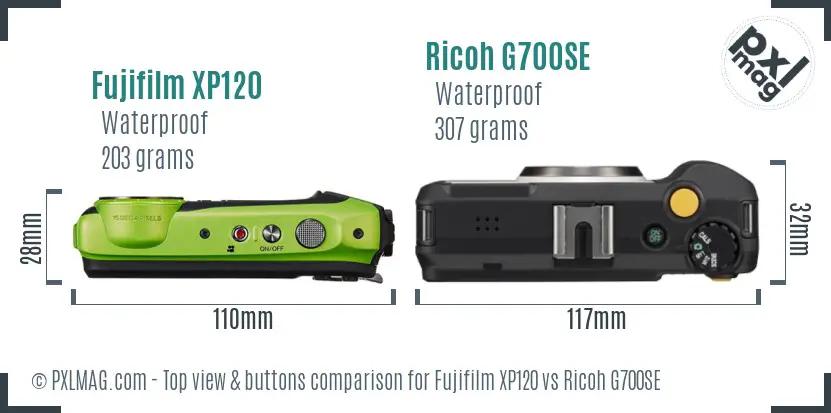 Fujifilm XP120 vs Ricoh G700SE top view buttons comparison
