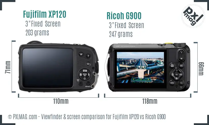 Fujifilm XP120 vs Ricoh G900 Screen and Viewfinder comparison