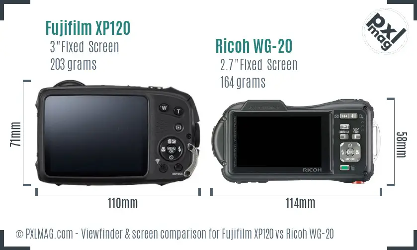 Fujifilm XP120 vs Ricoh WG-20 Screen and Viewfinder comparison