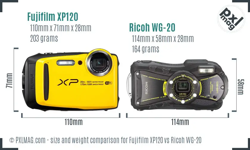 Fujifilm XP120 vs Ricoh WG-20 size comparison