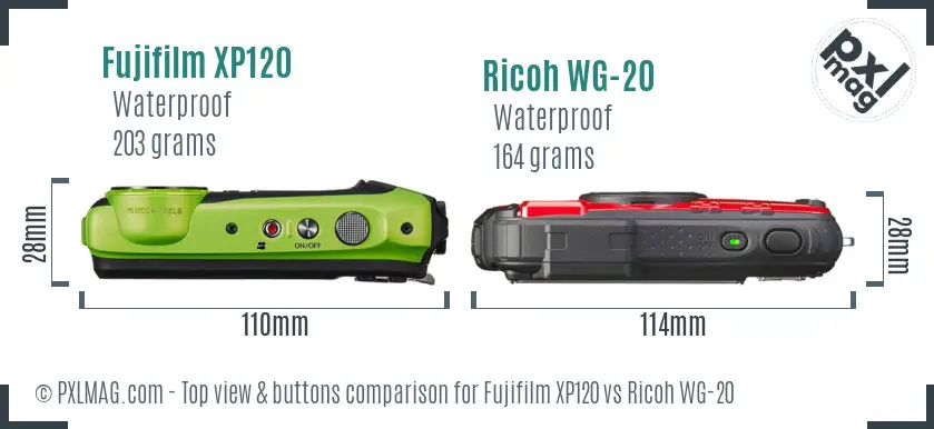 Fujifilm XP120 vs Ricoh WG-20 top view buttons comparison