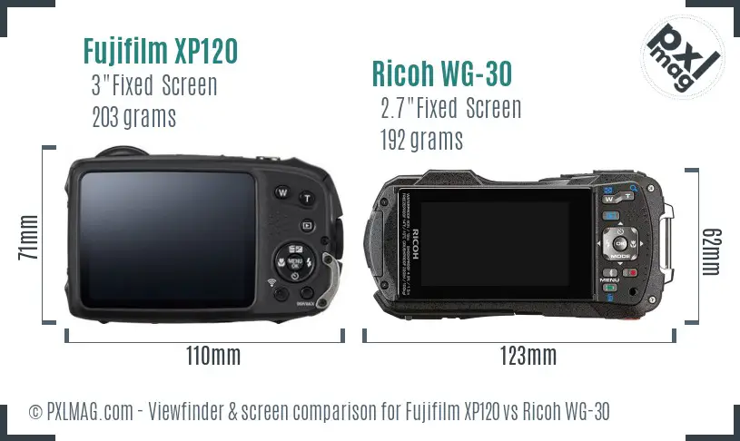 Fujifilm XP120 vs Ricoh WG-30 Screen and Viewfinder comparison