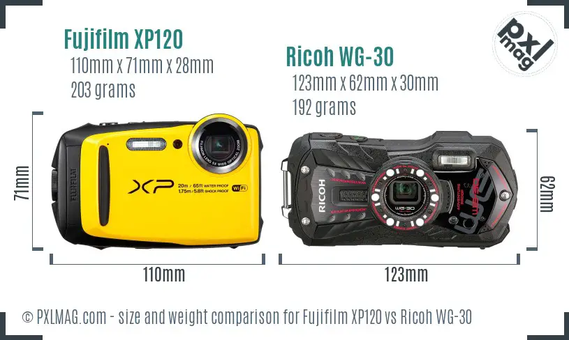 Fujifilm XP120 vs Ricoh WG-30 size comparison