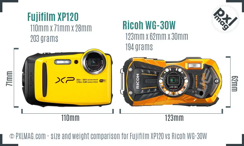 Fujifilm XP120 vs Ricoh WG-30W size comparison