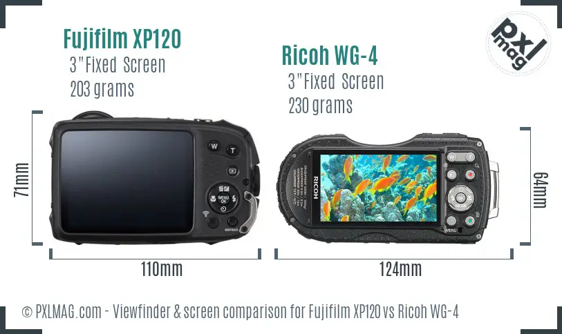 Fujifilm XP120 vs Ricoh WG-4 Screen and Viewfinder comparison