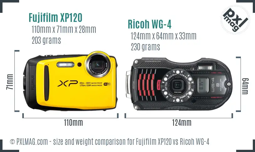 Fujifilm XP120 vs Ricoh WG-4 size comparison