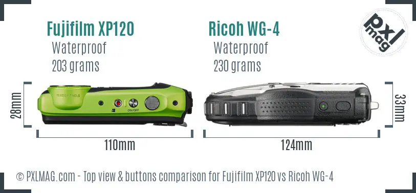 Fujifilm XP120 vs Ricoh WG-4 top view buttons comparison