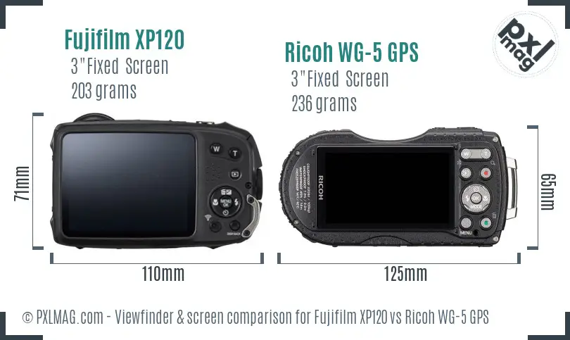 Fujifilm XP120 vs Ricoh WG-5 GPS Screen and Viewfinder comparison