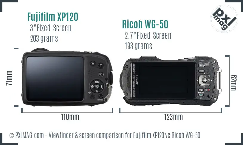 Fujifilm XP120 vs Ricoh WG-50 Screen and Viewfinder comparison