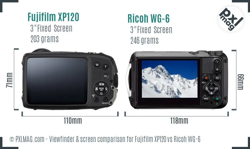 Fujifilm XP120 vs Ricoh WG-6 Screen and Viewfinder comparison