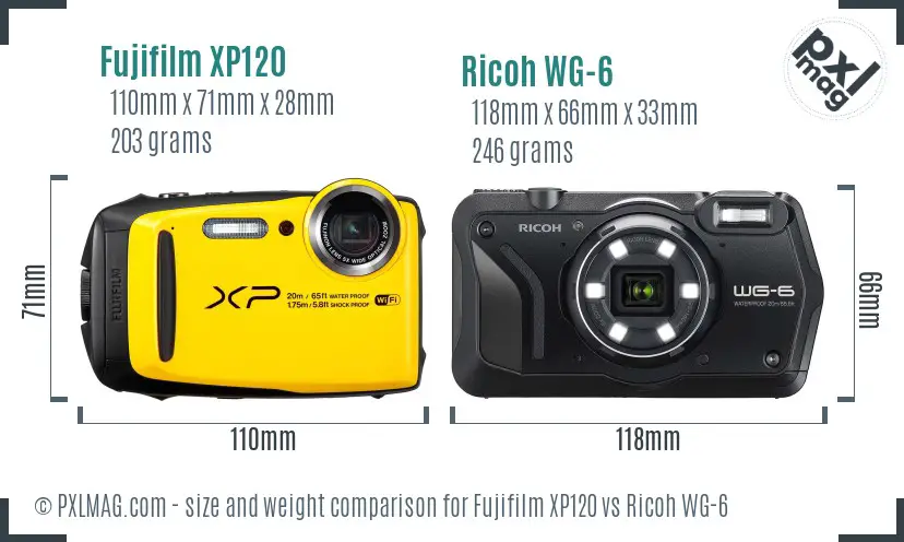 Fujifilm XP120 vs Ricoh WG-6 size comparison
