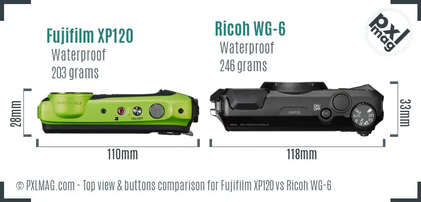 Fujifilm XP120 vs Ricoh WG-6 top view buttons comparison