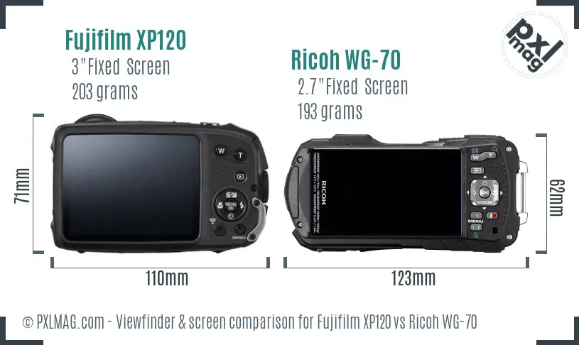 Fujifilm XP120 vs Ricoh WG-70 Screen and Viewfinder comparison