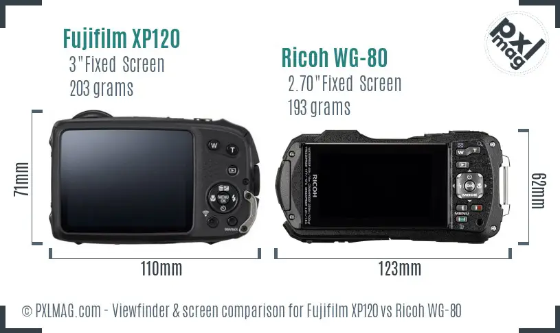 Fujifilm XP120 vs Ricoh WG-80 Screen and Viewfinder comparison Fujifilm XP120 vs Ricoh WG-80 Screen and Viewfinder comparison