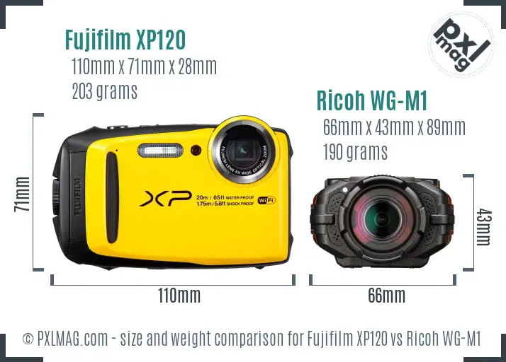 Fujifilm XP120 vs Ricoh WG-M1 size comparison