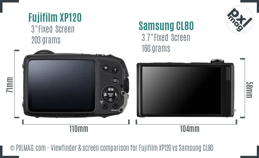 Fujifilm XP120 vs Samsung CL80 Screen and Viewfinder comparison
