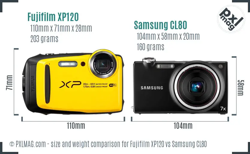 Fujifilm XP120 vs Samsung CL80 size comparison