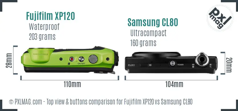 Fujifilm XP120 vs Samsung CL80 top view buttons comparison