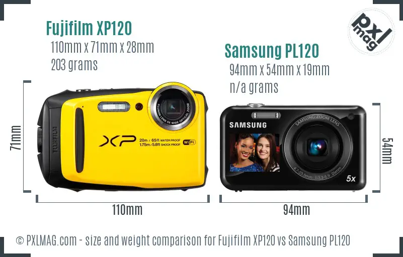 Fujifilm XP120 vs Samsung PL120 size comparison