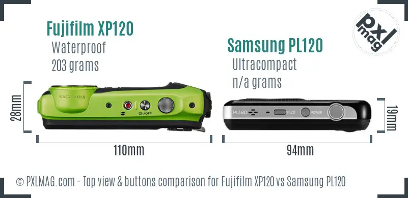 Fujifilm XP120 vs Samsung PL120 top view buttons comparison
