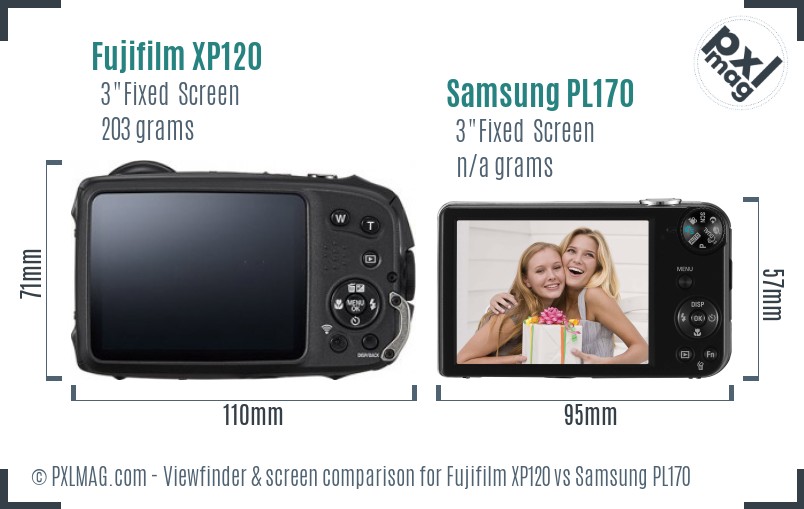 Fujifilm XP120 vs Samsung PL170 Screen and Viewfinder comparison