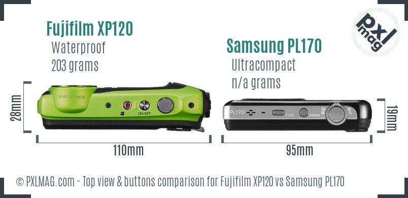 Fujifilm XP120 vs Samsung PL170 top view buttons comparison