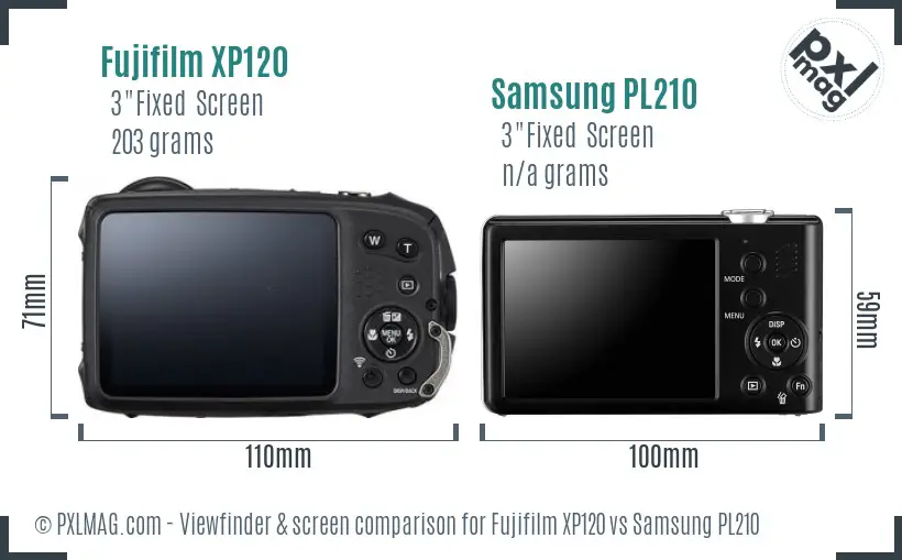 Fujifilm XP120 vs Samsung PL210 Screen and Viewfinder comparison