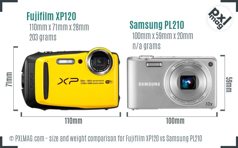 Fujifilm XP120 vs Samsung PL210 size comparison