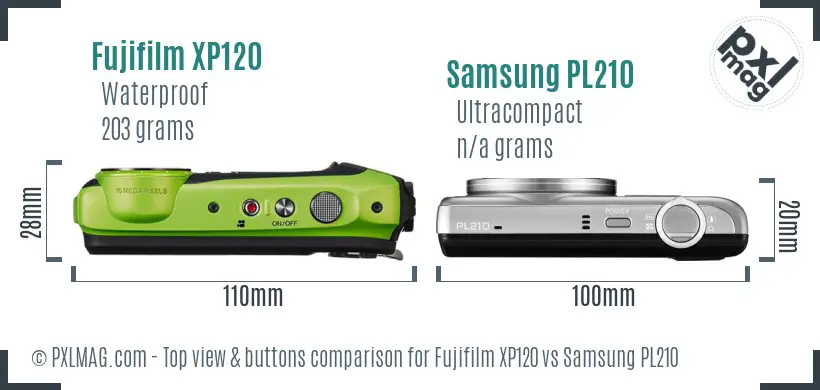 Fujifilm XP120 vs Samsung PL210 top view buttons comparison