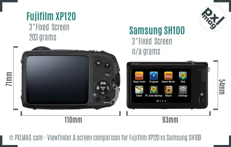 Fujifilm XP120 vs Samsung SH100 Screen and Viewfinder comparison