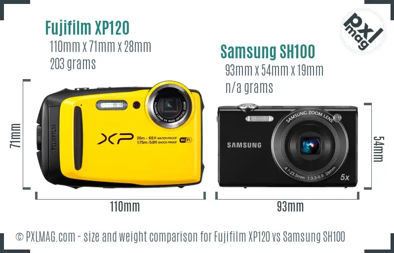Fujifilm XP120 vs Samsung SH100 size comparison
